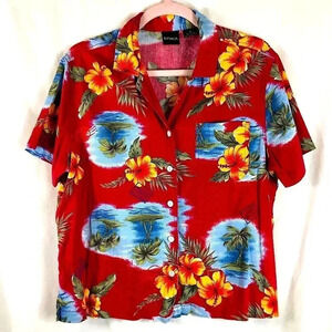 Erika Red Hawaiian Button Down Shirt size M
